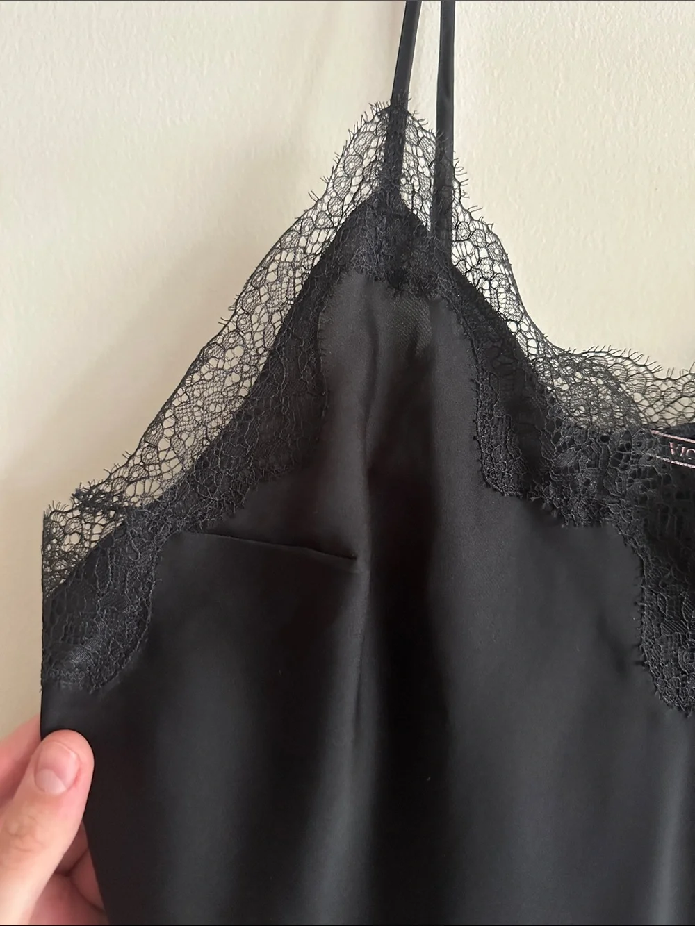 Victoria's Secret Black Satin Cami with Lace Trim